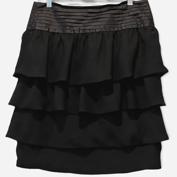 Reiss Pleated Waist Black Ruffle Tiered Skirt Sz 8 - Picture 4 of 4